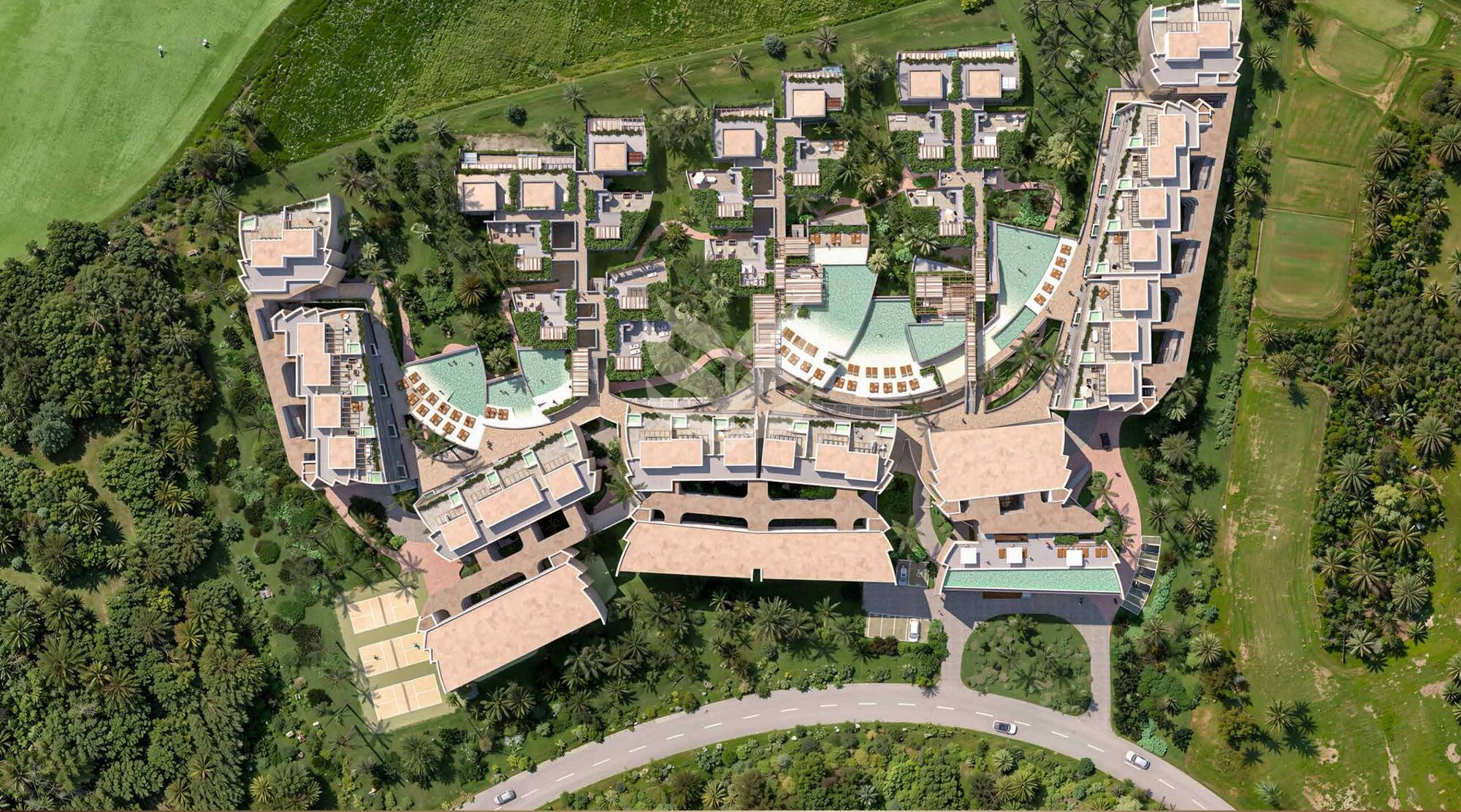 Andara seen from above, between the gardens and the Las Iguanas golf course