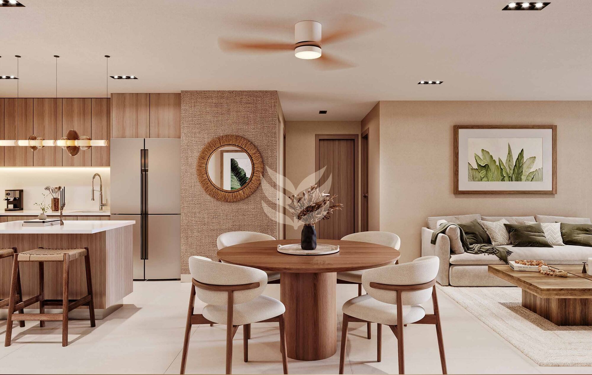 Open kitchen and dining area of an Andara apartment