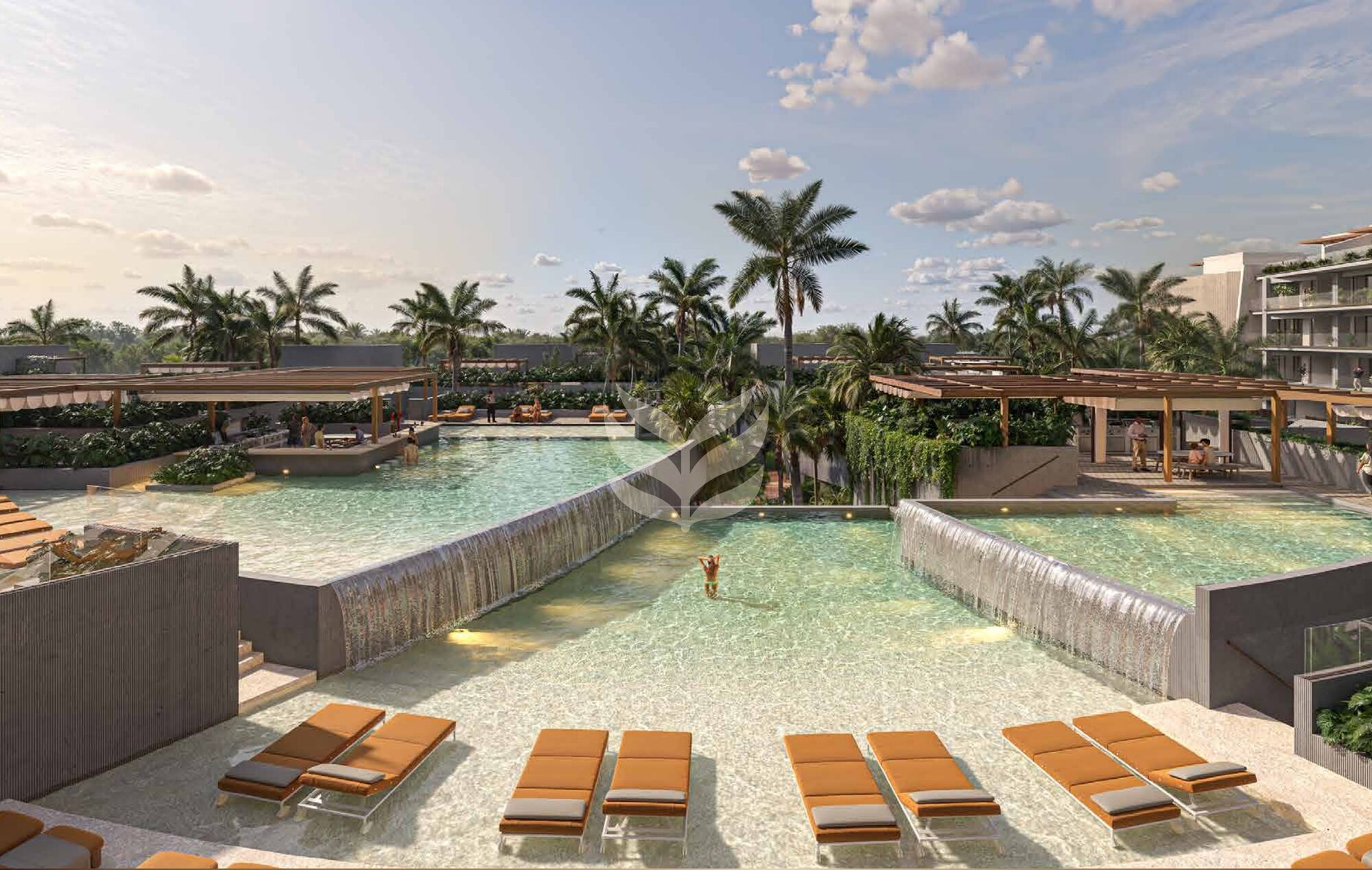 Pool deck with loungers